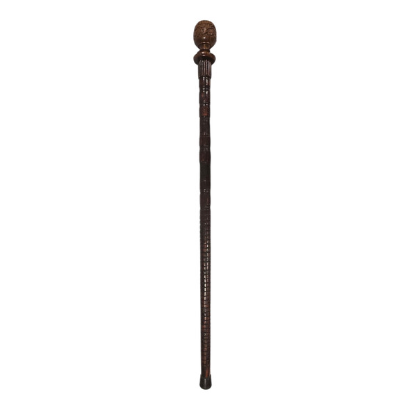 Hand Carved Wooden Mahogany Floral Cloved Cane Illinois 150 Statehood Coin Stamp